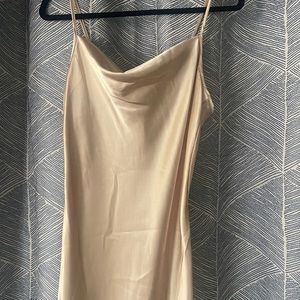 Taupe satin effect dress. Slip satin dress